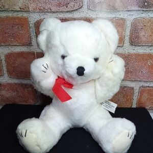 Vintage Plush Bear Jointed Moveable Poseable Adjustable Stuffed Teddy Red Ribbon